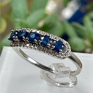 Sterling Silver Blue Sapphire Row Ring